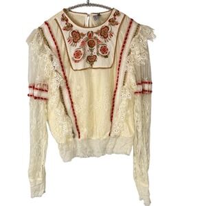 Blank London Poetcore Lace Embroidered‎ Top Folk Romantic literary Indie Size XS
